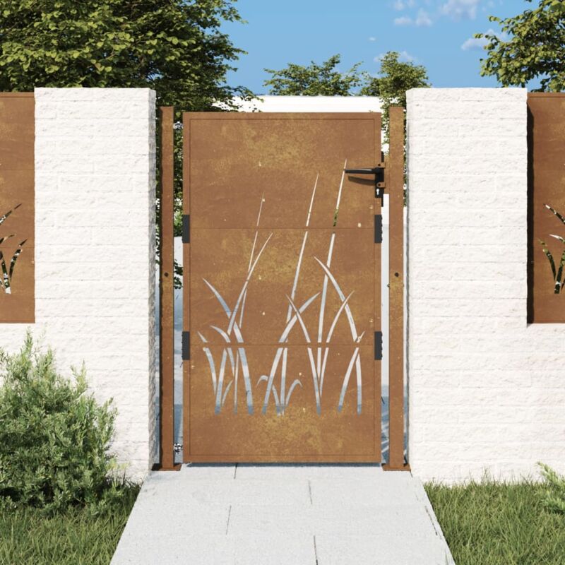 Portail de jardin 105x155 cm acier corten conception d'herbe Vidaxl