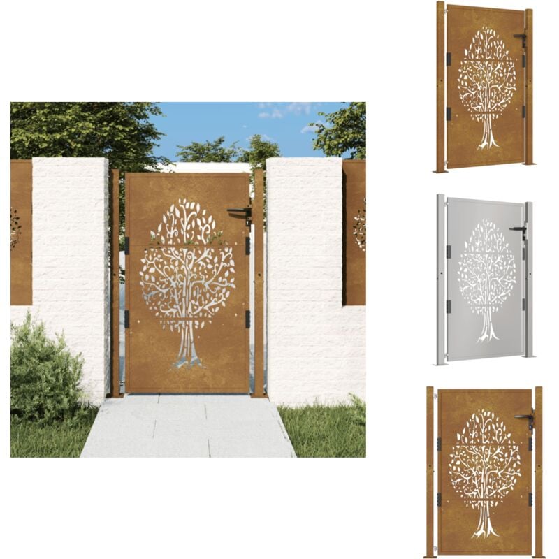 Portail de jardin 105x155 cm acier corten conception de l'arbre - Portail De Jardin - Portails De Jardin - Porte De Clôture - Porte De Sécurité