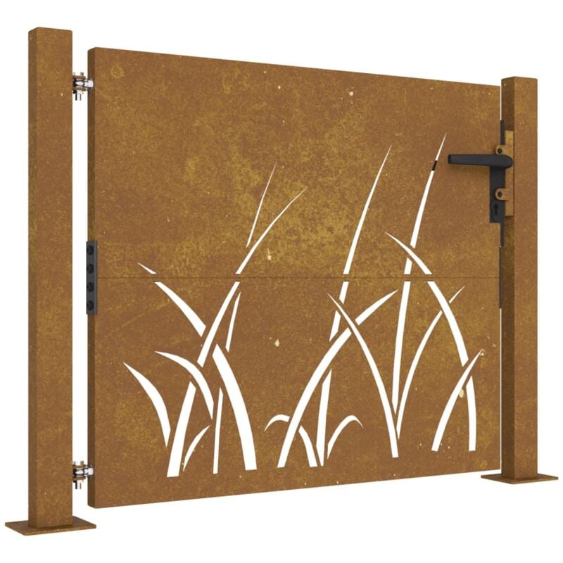 Portail de jardin 105x80 cm acier corten conception d'herbe - Vidaxl