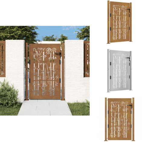 Portail de jardin 105x155 cm acier corten design de bambou - Portail De Jardin - Portails De Jardin - Clôture - Porte De Sécurité - Acier Corten