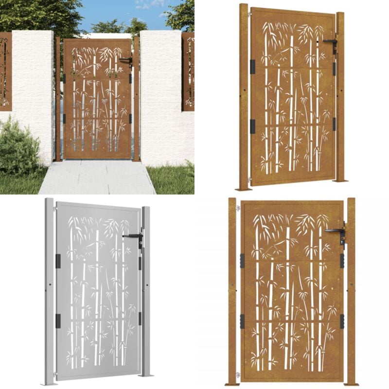 Portail de jardin 105x155 cm acier corten design de bambou - Portail De Jardin - Portails De Jardin - Clôture - Porte De Sécurité - Acier Corten