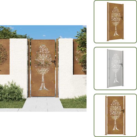 Portail de jardin 105x180 cm acier corten conception de l'arbre - Portail De Jardin - Portails De Jardin - Clôture - Porte De Sécurité - Porte En Acier Corten