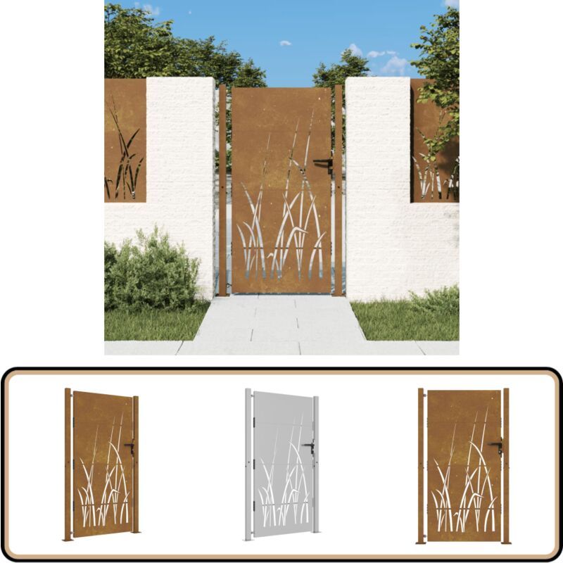 Portail de jardin 105x180 cm acier corten conception d'herbe - Portail De Jardin - Portails Métalliques - Portail Acier Corten - Clôture Jardin
