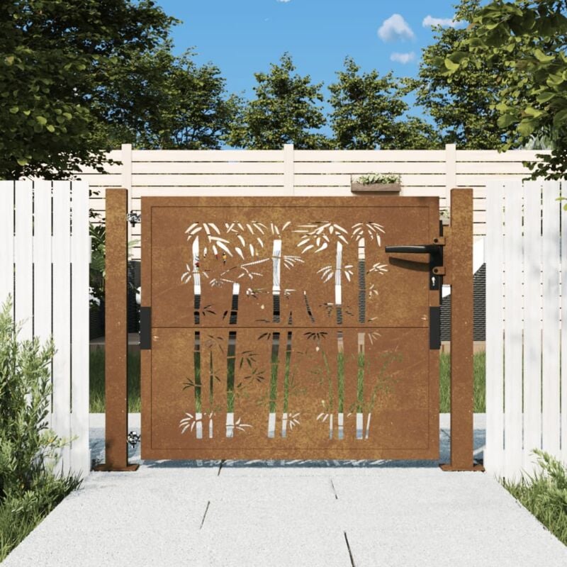 Portail de jardin 105x80 cm acier corten design de bambou Vidaxl