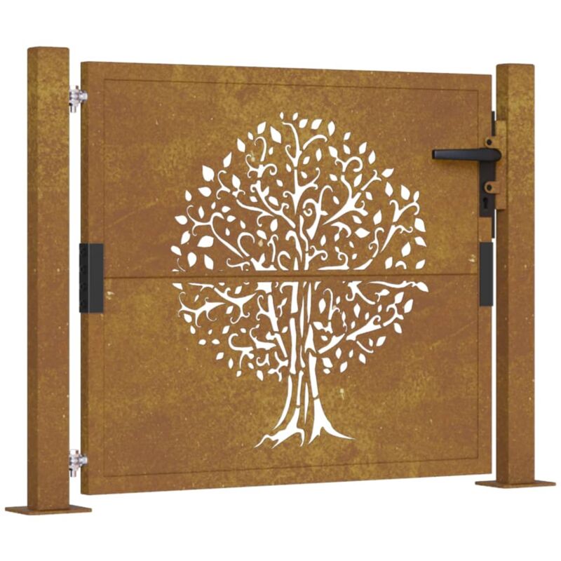 Portail de jardin 105x80 cm acier corten conception de l'arbre - Vidaxl