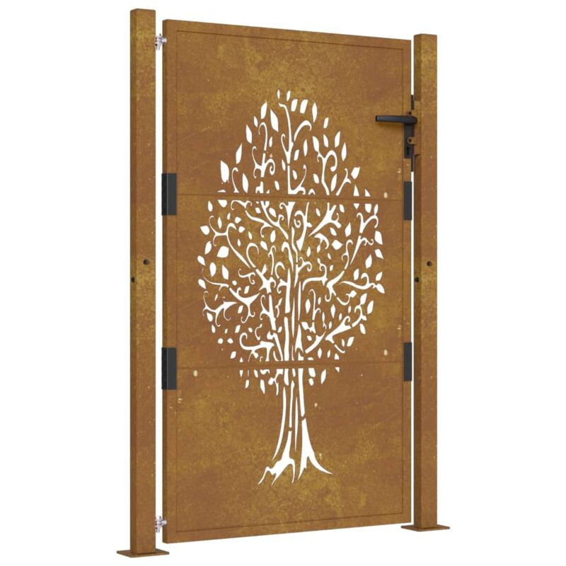 Portail de jardin 105x130 cm acier corten conception de l'arbre Vidaxl