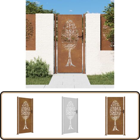 Portail de jardin 105x205 cm acier corten conception de l'arbre - Portail De Jardin - Portillon - Clôture - Porte De Sécurité - Acier Corten