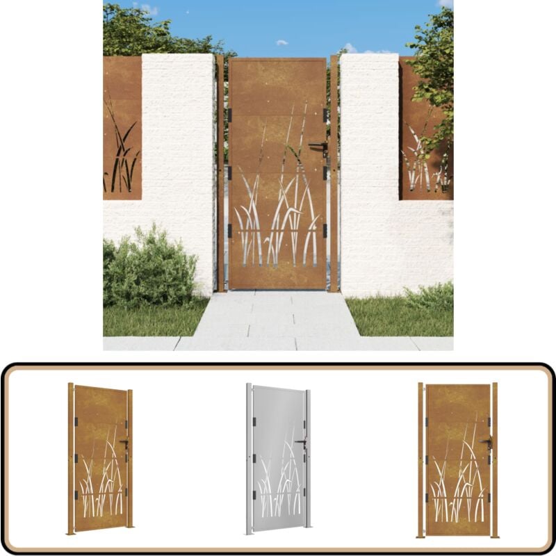 Portail de jardin 105x205 cm acier corten conception d'herbe - Portail De Jardin - Portails De Jardin - Clôture - Porte De Sécurité - Acier Corten