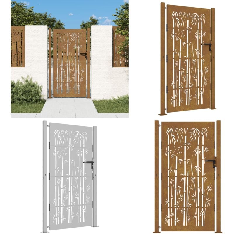 Portail de jardin 105x205 cm acier corten design de bambou - Portail De Jardin - Portails Métalliques - Porte D'entrée - Clôture - Acier Corten