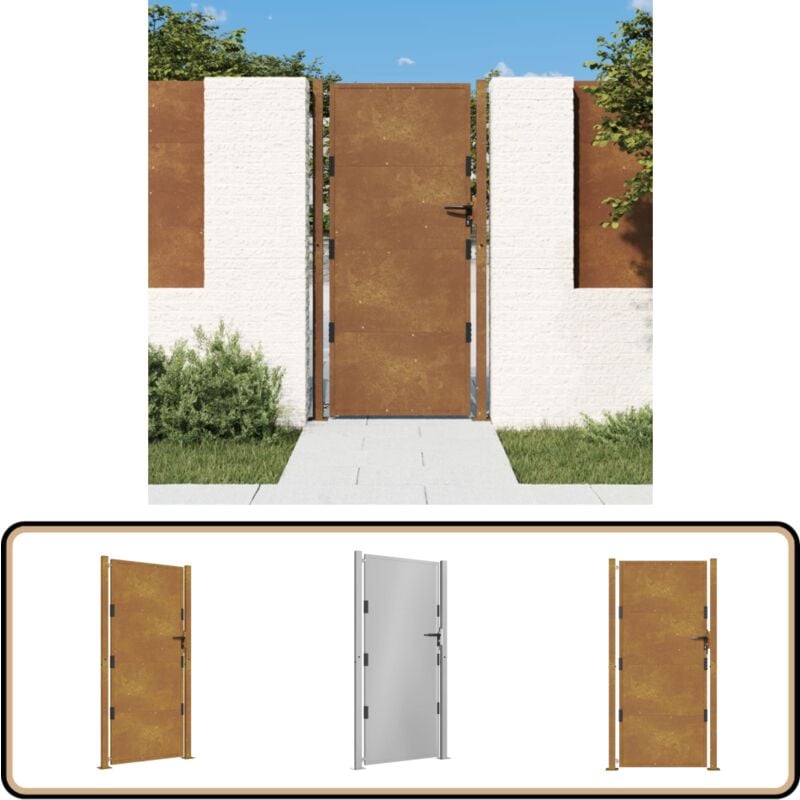 Portail de jardin 105x205 cm acier corten - Portail De Jardin - Portillon - Clôture - Acier Corten - Portail Sécurisé