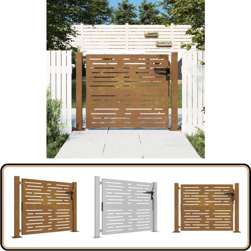 Vidaxl - Portail de jardin 105x80 cm acier corten conception de carré - Portails De Jardin - Portillon Métal - Portail Acier Corten - Clôture Jardin