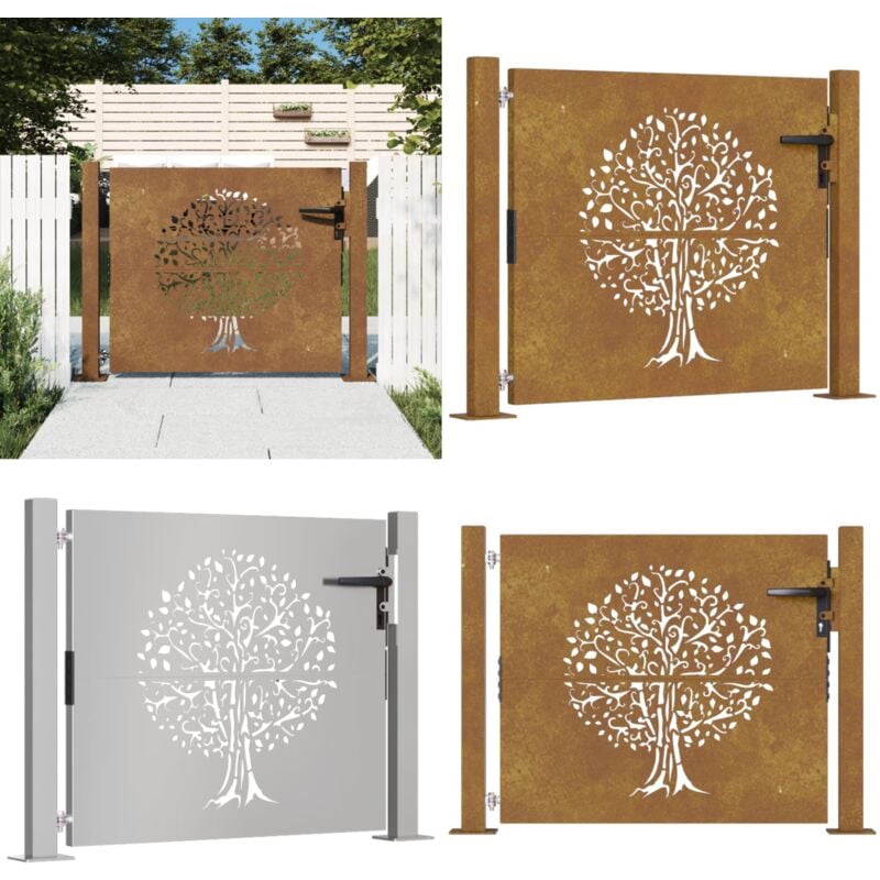 Portail de jardin 105x80 cm acier corten conception de l'arbre - Portail De Jardin - Portails Métalliques - Portail En Acier - Portail Extérieur