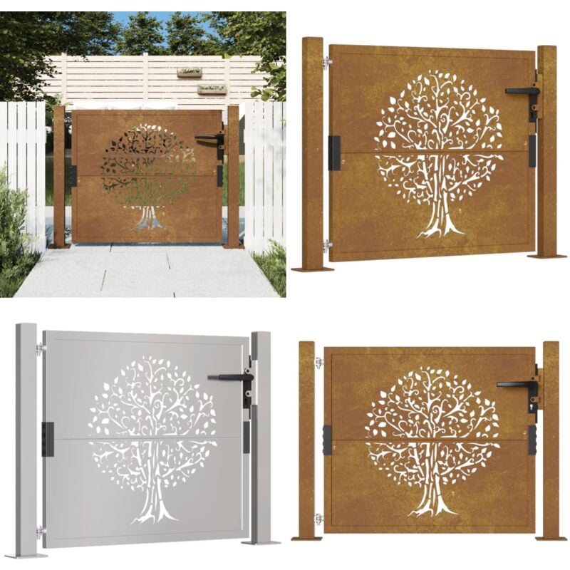 Portail de jardin 105x80 cm acier corten conception de l'arbre - Portail De Jardin - Portillon - Clôture - Porte De Sécurité - Acier Corten - Home &