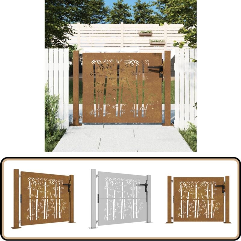 Portail de jardin 105x80 cm acier corten design de bambou - Portail De Jardin - Portails Métalliques - Portail En Acier - Portail Extérieur - Clôture