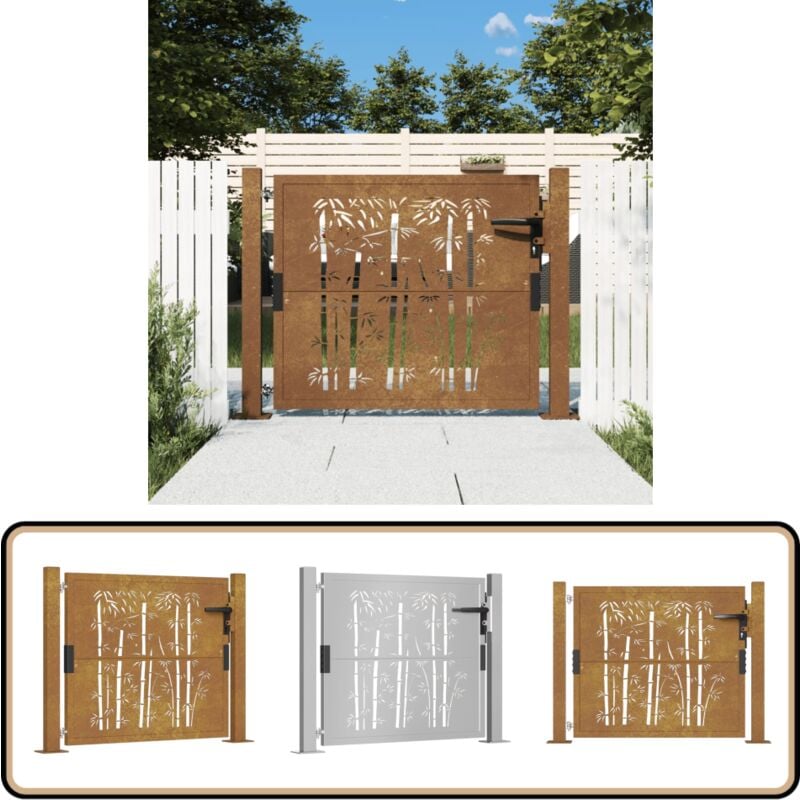 Vidaxl - Portail de jardin 105x80 cm acier corten design de bambou - Portails De Jardin - Portillon - Clôture - Porte De Sécurité - Acier Corten