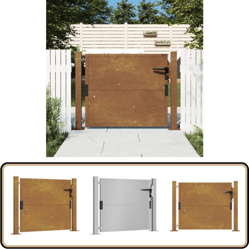 Portail de jardin 105x80 cm acier corten - Portail De Jardin - Portillon - Clôture - Acier Corten - Porte De Sécurité