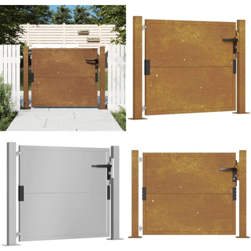 Portail de jardin 105x80 cm acier corten - Portail De Jardin - Portillon - Clôture - Acier Corten - Porte De Sécurité - Home & Living