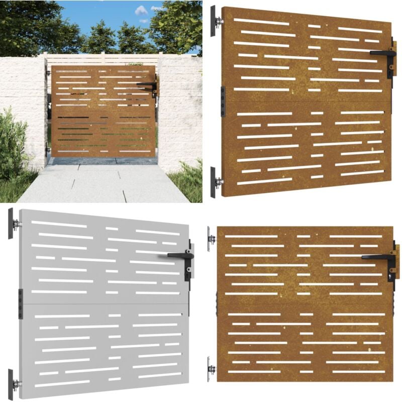 Portail de jardin 85x100 cm acier corten conception de carré - Portail De Jardin - Porte De Jardin - Portillon - Clôture - Acier Corten - Home &