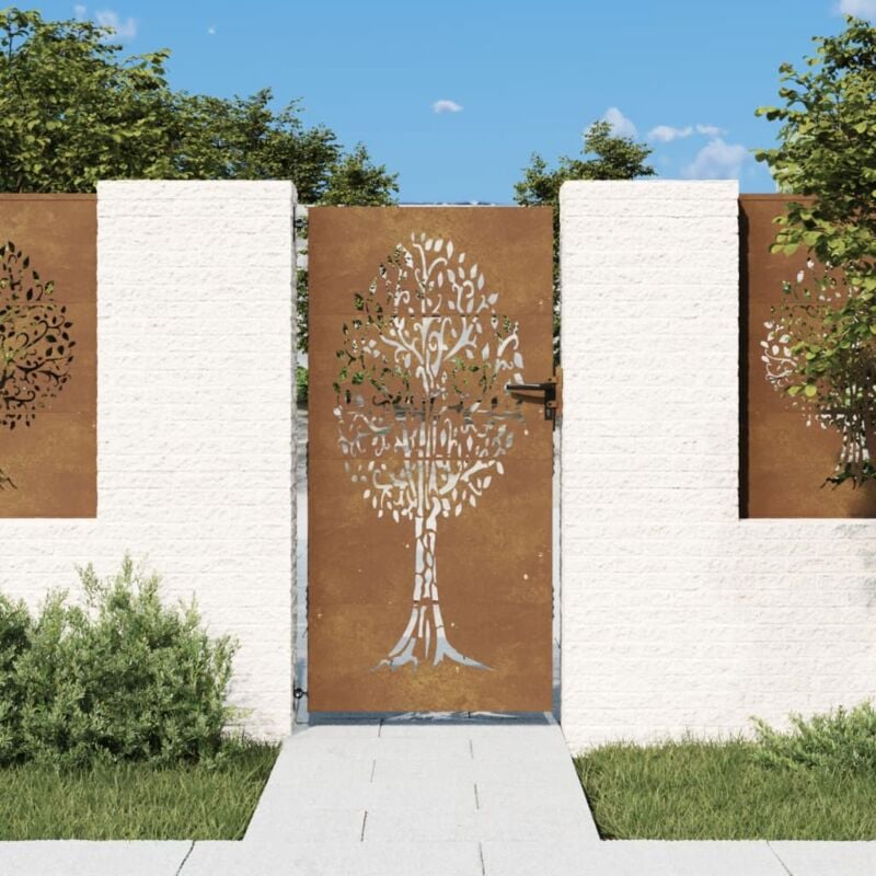 Portail de jardin 85x200 cm acier corten conception de l'arbre Vidaxl