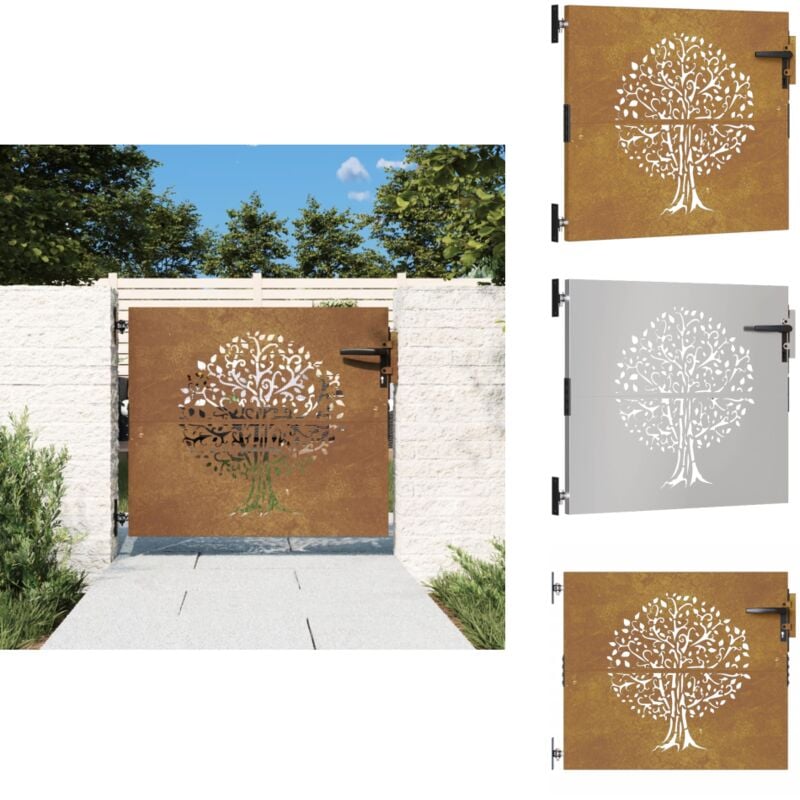 Portail de jardin 85x100 cm acier corten conception de l'arbre - Portail De Jardin - Porte De Jardin - Portillon - Clôture - Acier Corten
