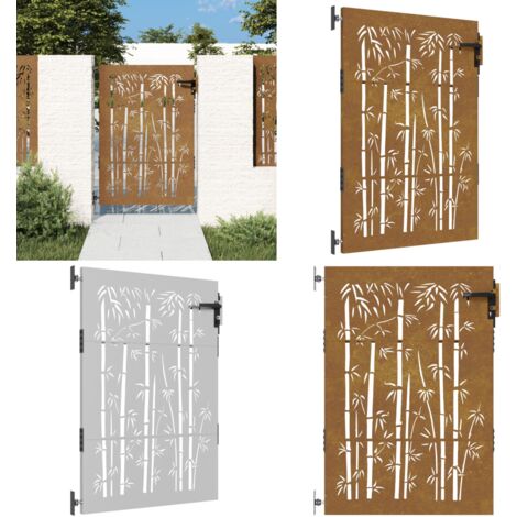 Portillon De Jardin En Acier Corten - Design Découpé Bambou - Dimensions 85x125 Cm (LxH) - À Assembler - Patine Rouille Naturelle - 7