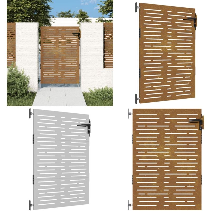 Portail de jardin 85x150 cm acier corten conception de carré - Portail De Jardin - Porte De Jardin - Portillon - Clôture - Acier Corten - Home &
