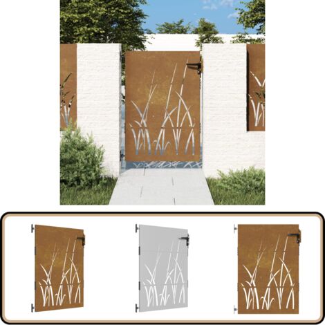 Portail de jardin 85x150 cm acier corten conception d'herbe - Portail Jardin - Porte D'entrée - Clôture - Acier Corten - Design Découpé Au Laser