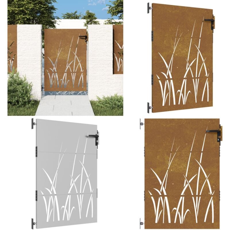 Portail de jardin 85x150 cm acier corten conception d'herbe - Portail Jardin - Porte D'entrée - Clôture - Acier Corten - Design Découpé Au Laser