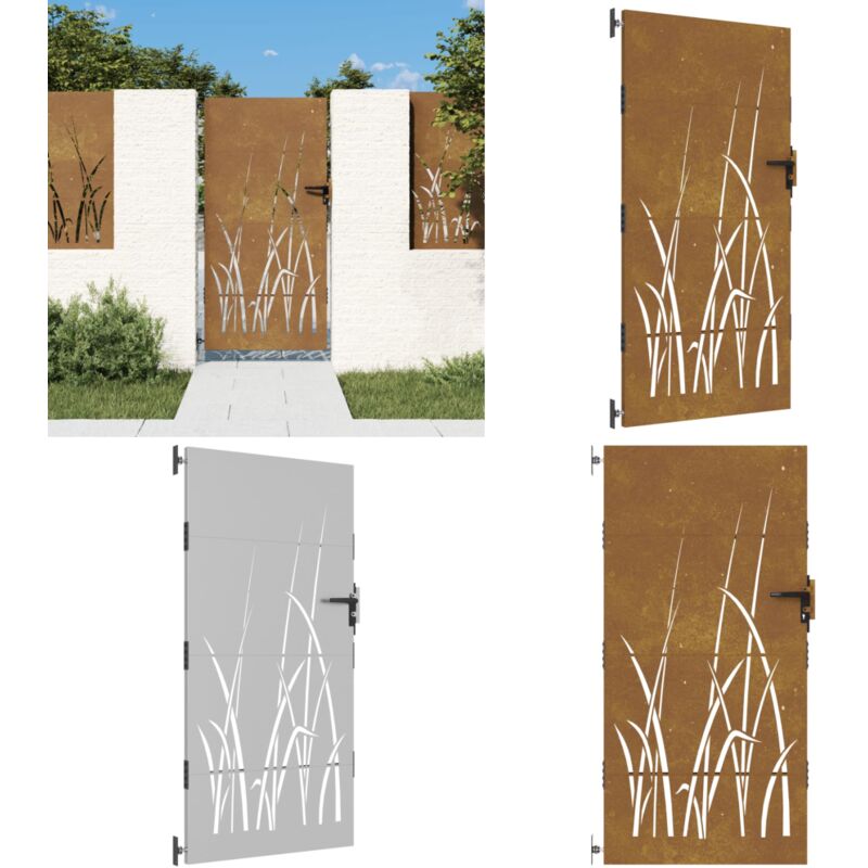 Portail de jardin 85x175 cm acier corten conception d'herbe - Portail De Jardin - Porte De Jardin - Portillon - Acier Corten - Portail Métal - Home &