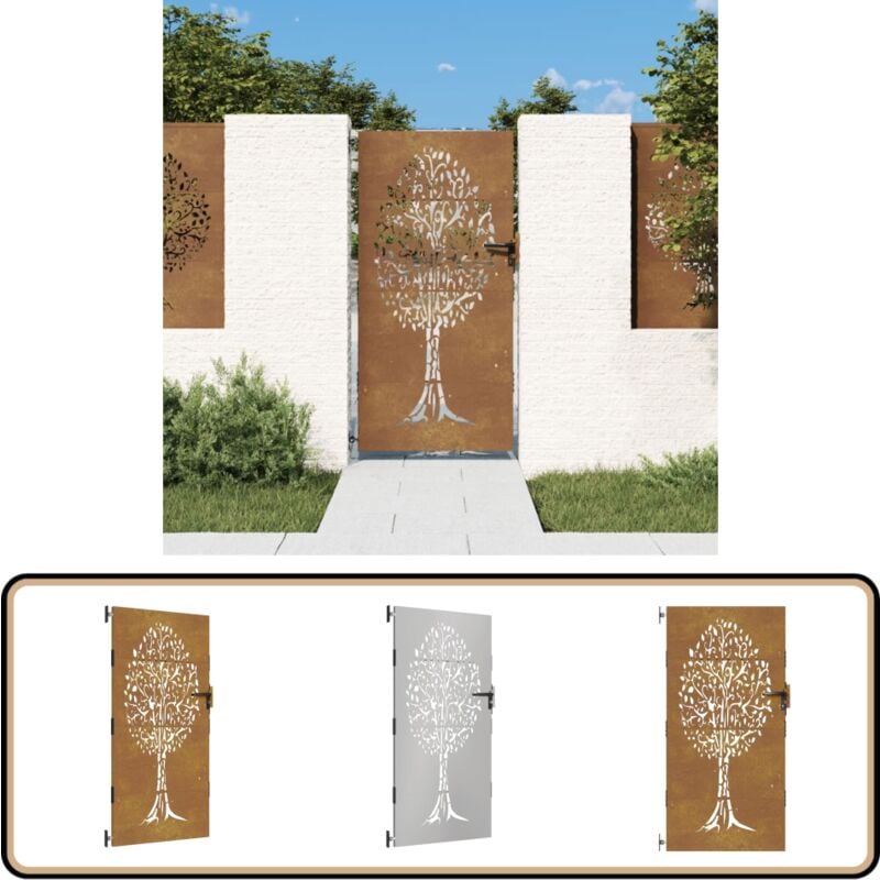 Portail de jardin 85x200 cm acier corten conception de l'arbre - Portail De Jardin - Porte De Jardin - Portillon - Clôture - Acier Corten