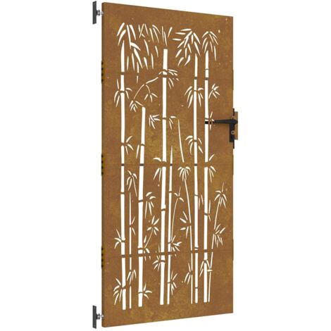 Portail de jardin 85x200 cm acier corten design de bambou