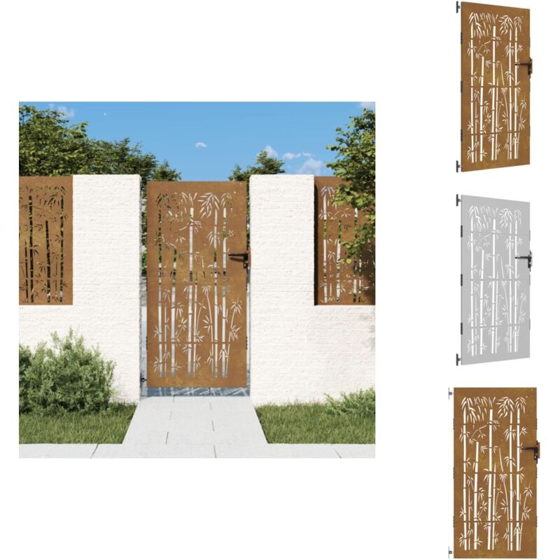 Portail de jardin 85x200 cm acier corten design de bambou - Portail De Jardin - Porte De Jardin - Portillon - Clôture - Acier Corten