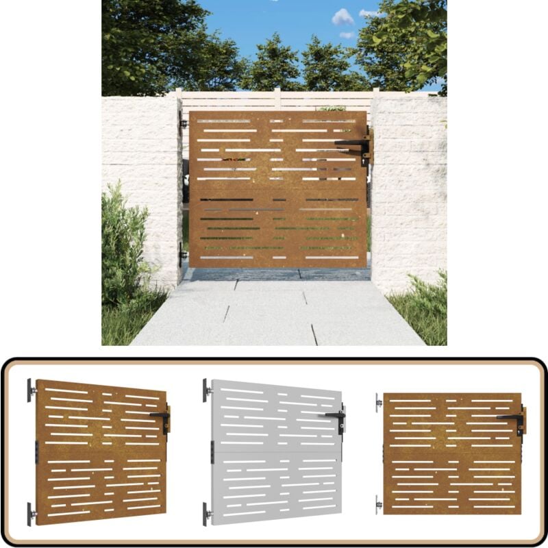 Portail de jardin 85x75 cm acier corten conception de carré - Portail De Jardin - Porte De Jardin - Portillon - Clôture - Acier Corten