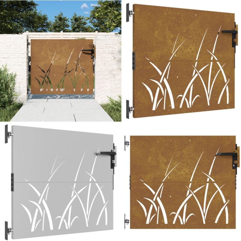 Vidaxl - Portail de jardin 85x75 cm acier corten conception d'herbe - Portails De Jardin - Portillon Métal - Porte D'entrée Jardin - Clôture Jardin