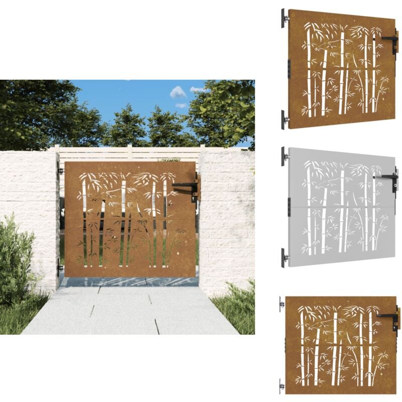Portail de jardin 85x75 cm acier corten design de bambou - Portail De Jardin - Porte De Jardin - Portillon - Acier Corten - Portail Métal