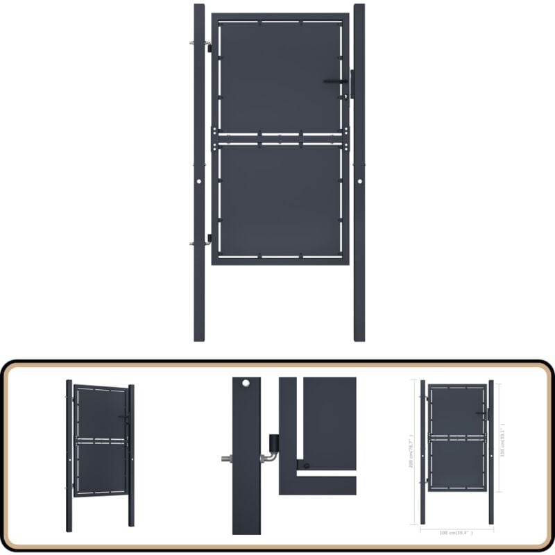 Portail de jardin Acier 100x150 cm Anthracite - Portail De Jardin - Portails En Acier - Clôture En Acier - Porte D'entrée - Sécurité Extérieure