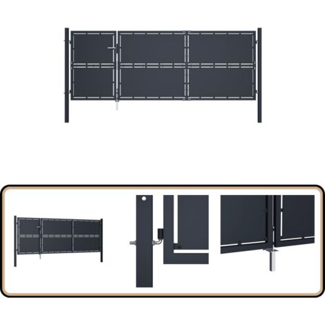 Portail de jardin Acier 350 x 125 cm Anthracite - Portail De Jardin - Portillon - Clôture - Porte D'entrée - Portail En Acier