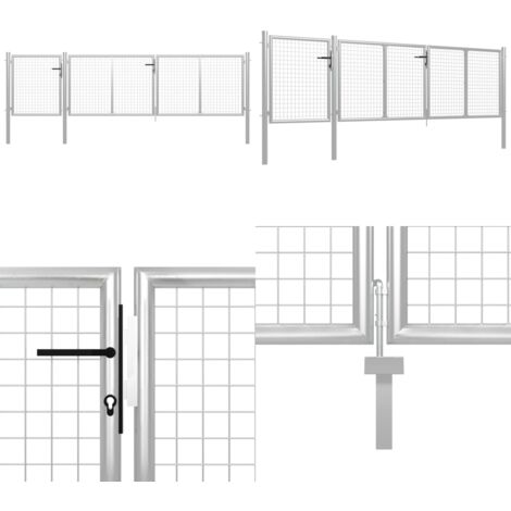 Portail de jardin Acier 400 x 100 cm Argenté - Portail D'acier - Portillon - Clôture Jardin - Porte De Jardin - Porte D'entrée - Home & Living