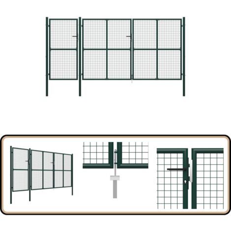 Portail de jardin Acier 400 x 150 cm Vert - Portail De Jardin - Portillon - Clôture Acier - Clôture Verte - Porte De Jardin