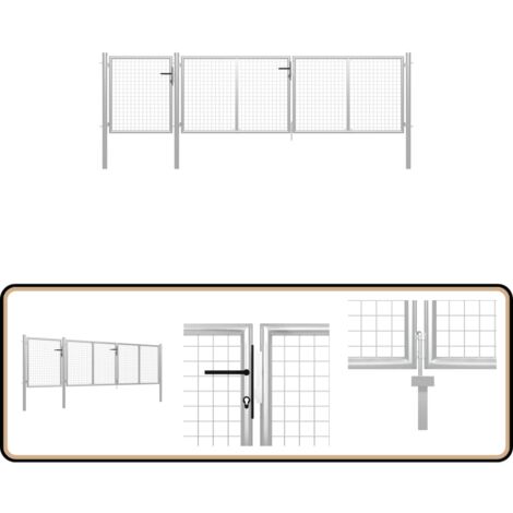 Portail de jardin Acier 400 x 75 cm Argenté - Portail D'acier - Portillon Jardin - Clôture Acier - Portail Extérieur - Porte De Jardin Sécurisé
