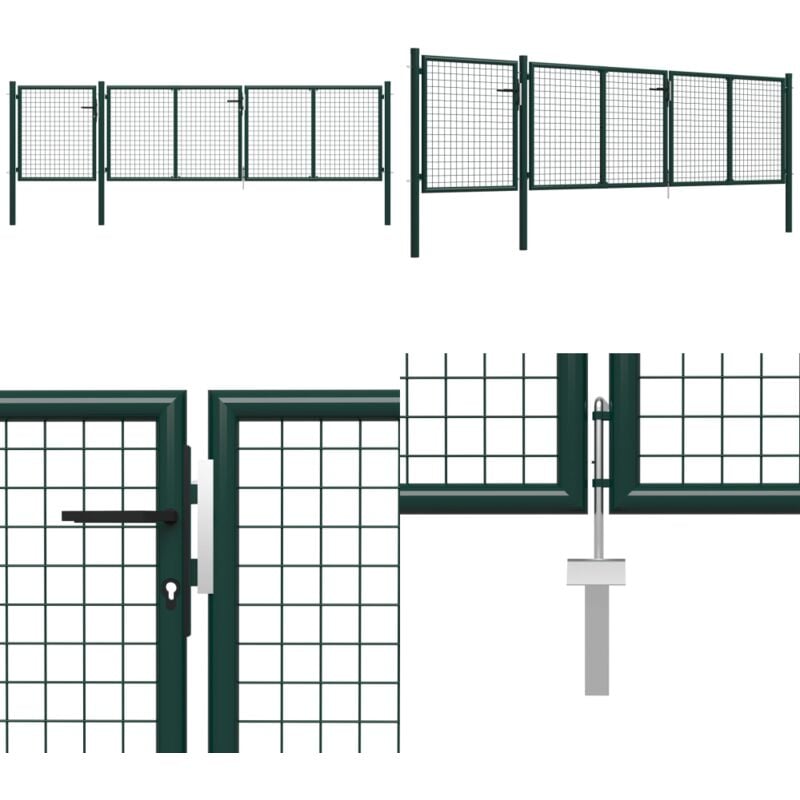 Portail de jardin Acier 400 x 75 cm Vert - Portail D'acier - Portillon Jardin - Clôture Jardin - Portail Extérieur - Porte De Jardin Sécurisé - Home