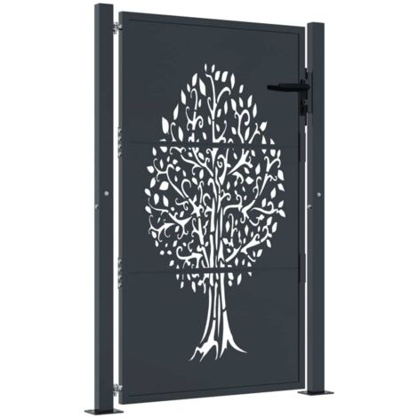 Portail de jardin anthracite 100x150 cm acier conception d'arbre