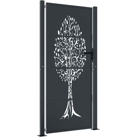 Portail de jardin Anthracite 100x175 cm Acier Design Arbre