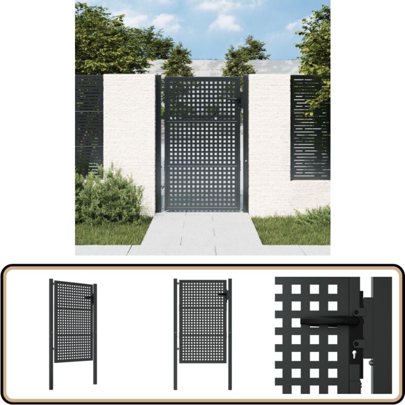 Portail de jardin anthracite 105 x 200 cm acier - Portail De Jardin - Portail Extérieur - Clôture - Porte D'accès - Porte En Acier