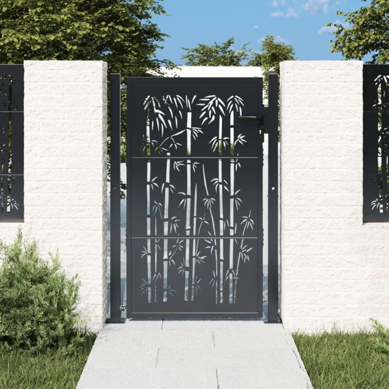 Portail de jardin anthracite 105x155 cm acier design de bambou Vidaxl