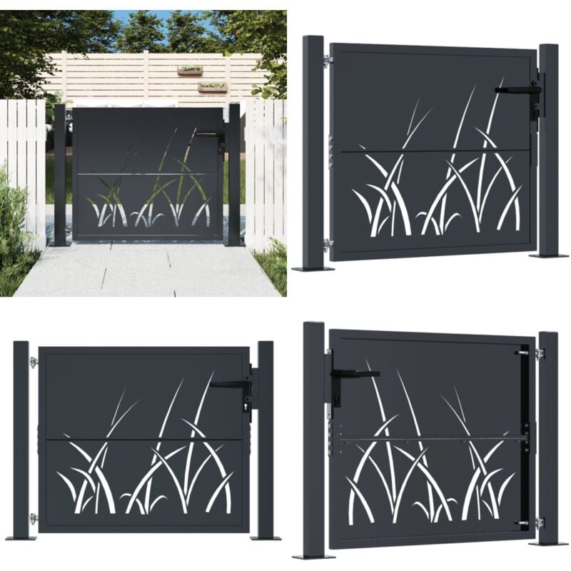 Portail de jardin anthracite 105x105cm acier conception d'herbe - Portail De Jardin - Portails Extérieurs - Clôture - Porte De Sécurité - Portail
