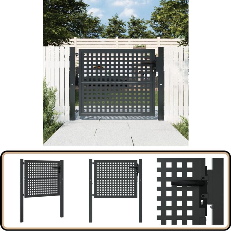 Portail de jardin anthracite 105x125 cm acier - Portail De Jardin - Portail En Acier - Clôture - Entrée Jardin - Porte De Terrasse
