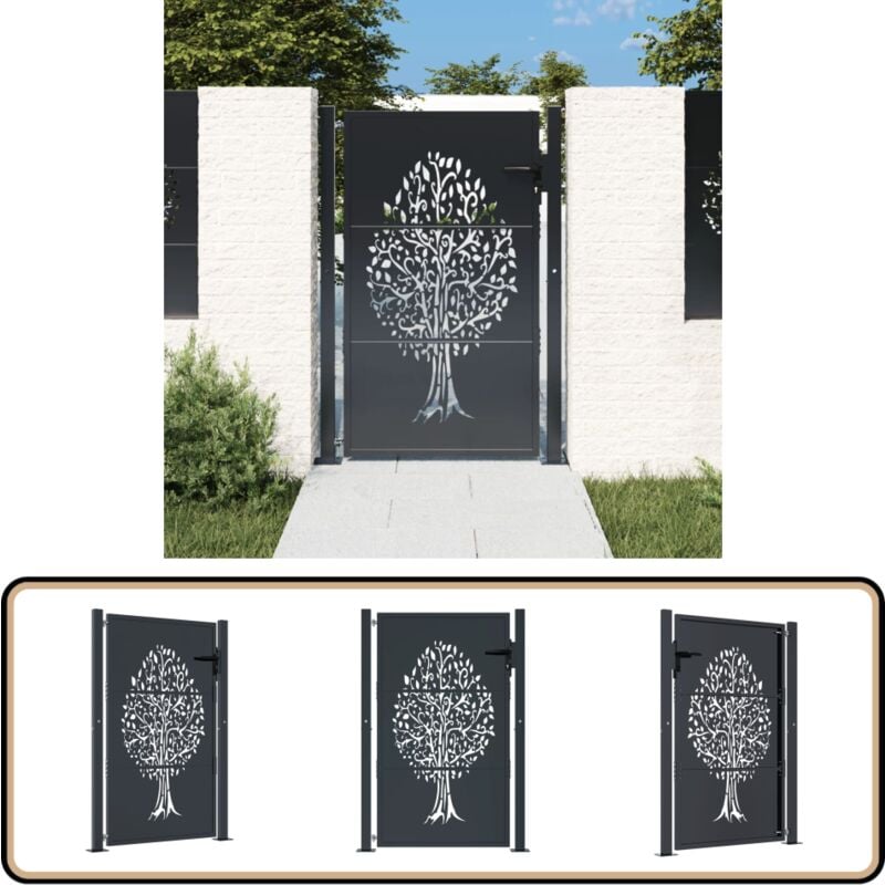 Portail de jardin anthracite 105x130cm acier conception d'arbre - Portail De Jardin - Portails Extérieurs - Clôture - Porte De Sécurité - Portail