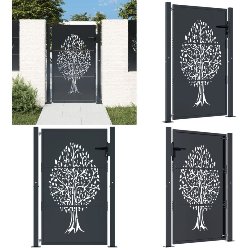 Portail de jardin anthracite 105x130cm acier conception d'arbre - Portail De Jardin - Portails Extérieurs - Clôture - Porte De Sécurité - Portail