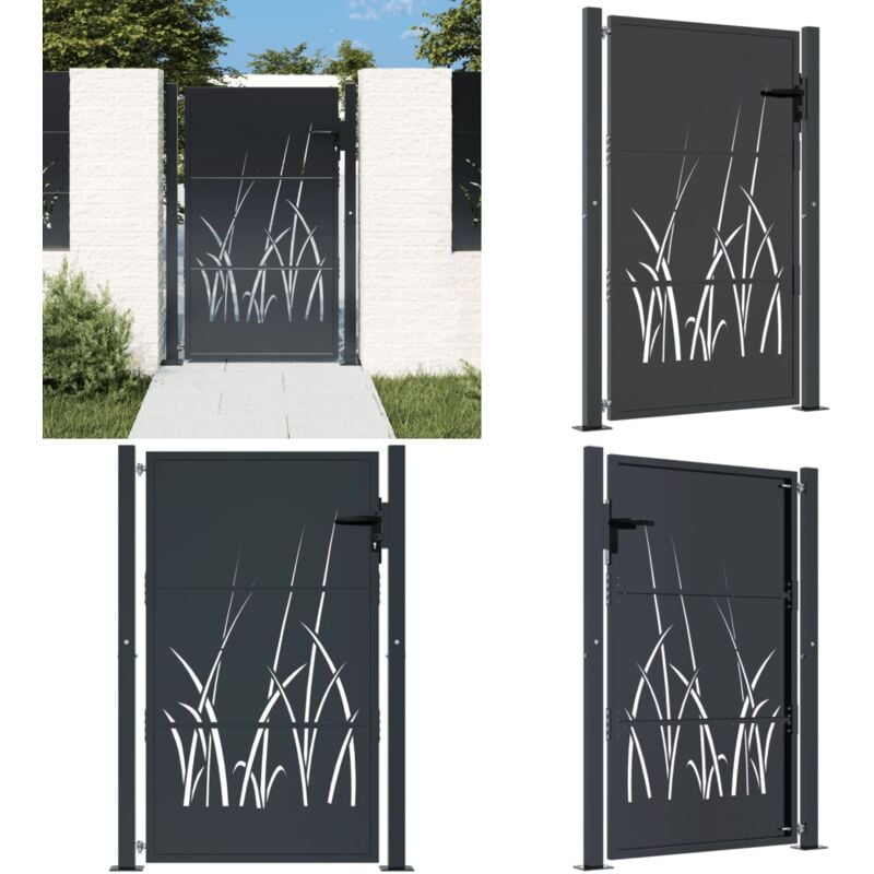 Portail de jardin anthracite 105x130cm acier conception d'herbe - Portail De Jardin - Portillon - Clôture - Porte D'entrée - Portail Aluminium - Home